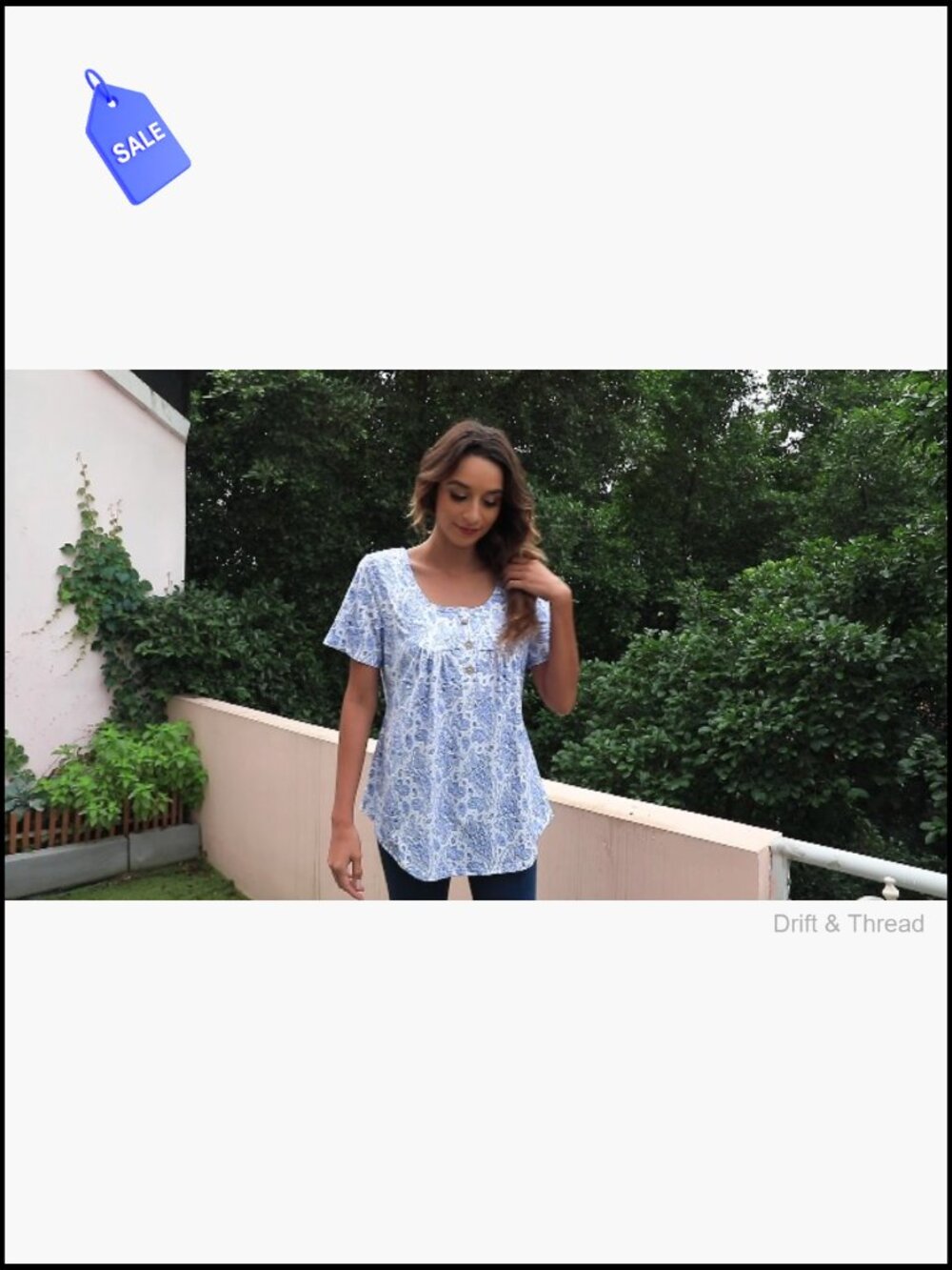 Womens Henley V Neck Casual Blouse Button Down Flare Tunic Top - Picture 7 of 7